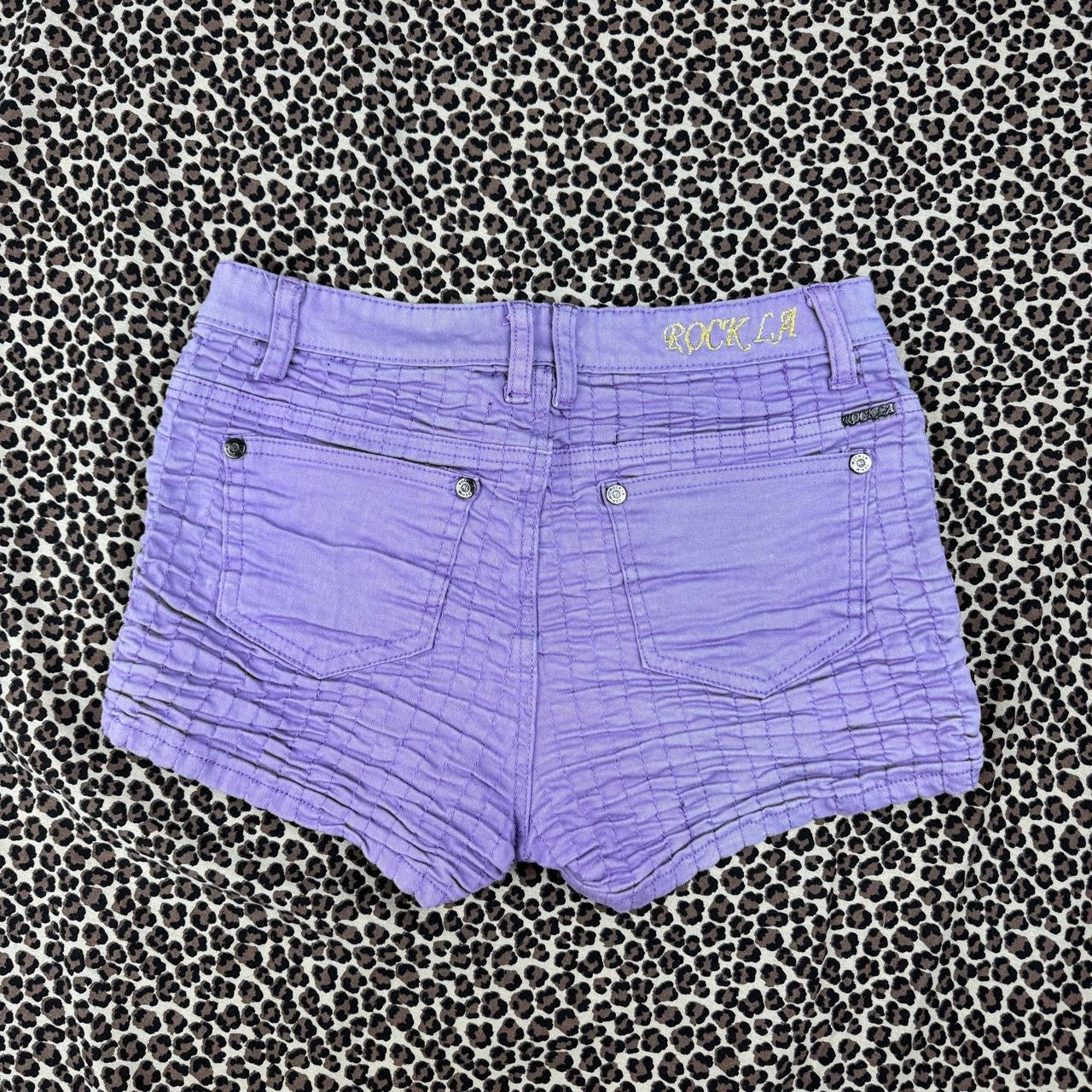Lilac Ruched Denim Mini Shorts (XS)