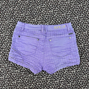 Lilac Ruched Denim Mini Shorts (XS)