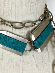 BLUE AND SILVER PLATE CHUNKY TURQUOISE belt