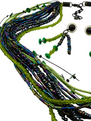 Green Iridescent Beaded Necklace Set