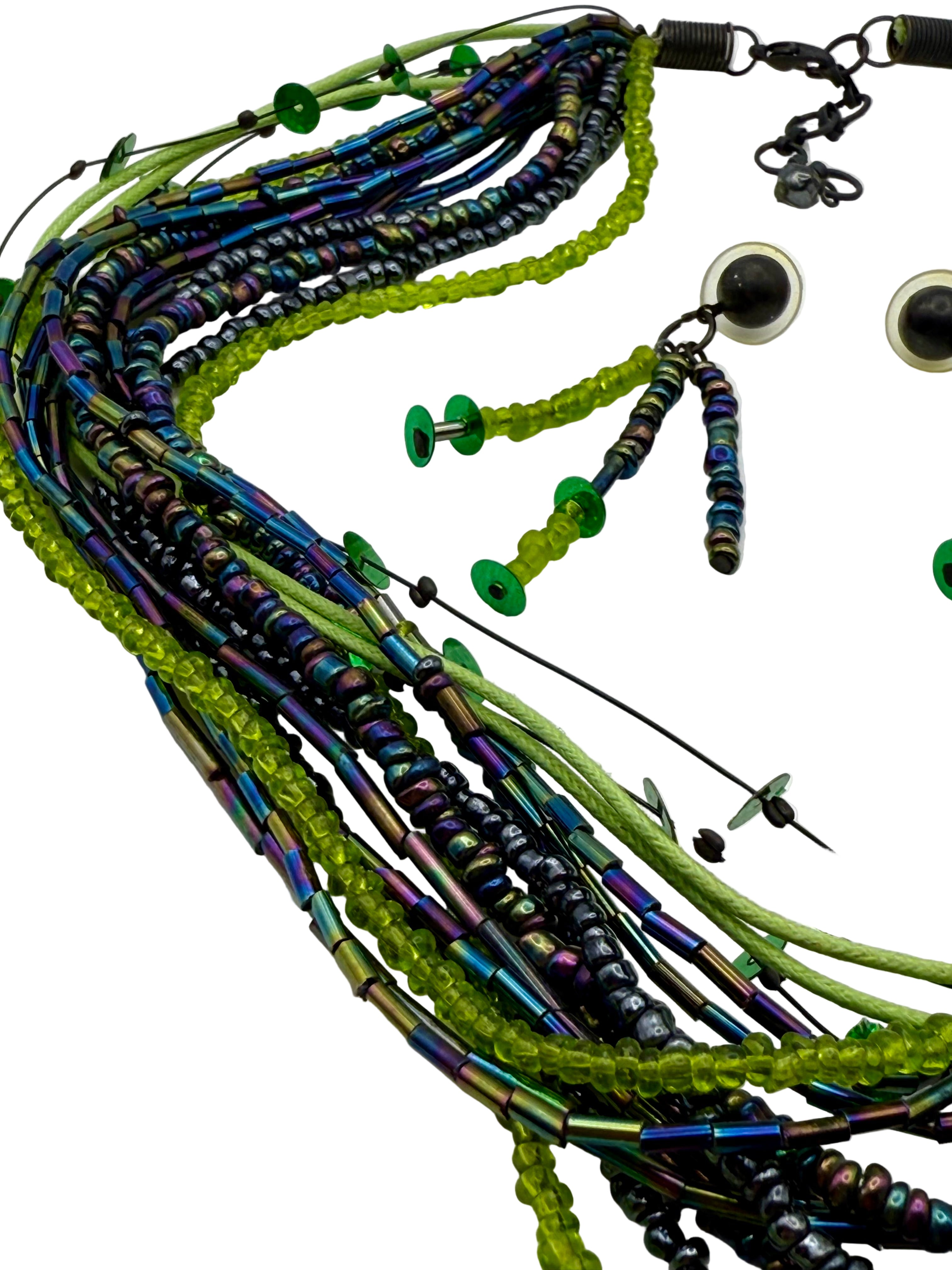 Green Iridescent Beaded Necklace Set