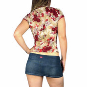 Y2K Slinky Floral Asian Inspired Top (M)