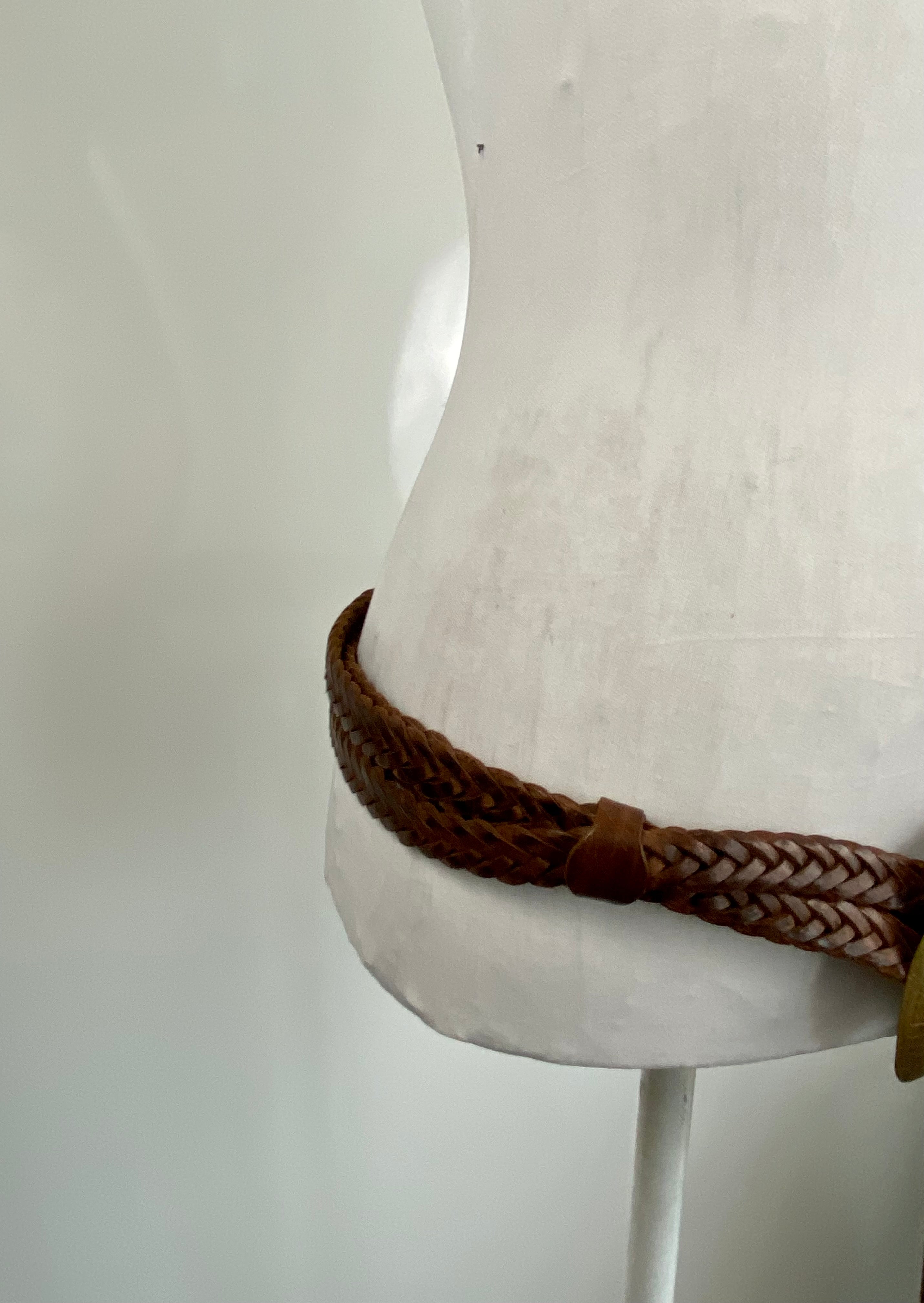 Sweet Leather Vintage Belt With Brass And Bone Inlay
