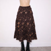Y2K Brown Sequin Tiered Maxi Skirt (S)