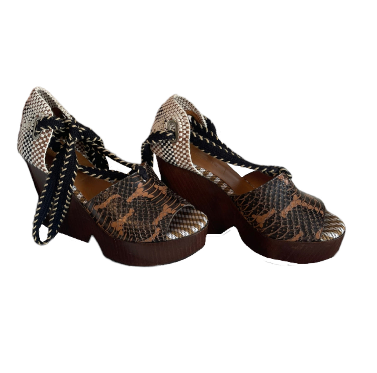 Vintage Robert Clergerie Snakeskin Wooden Wedges (6.5)