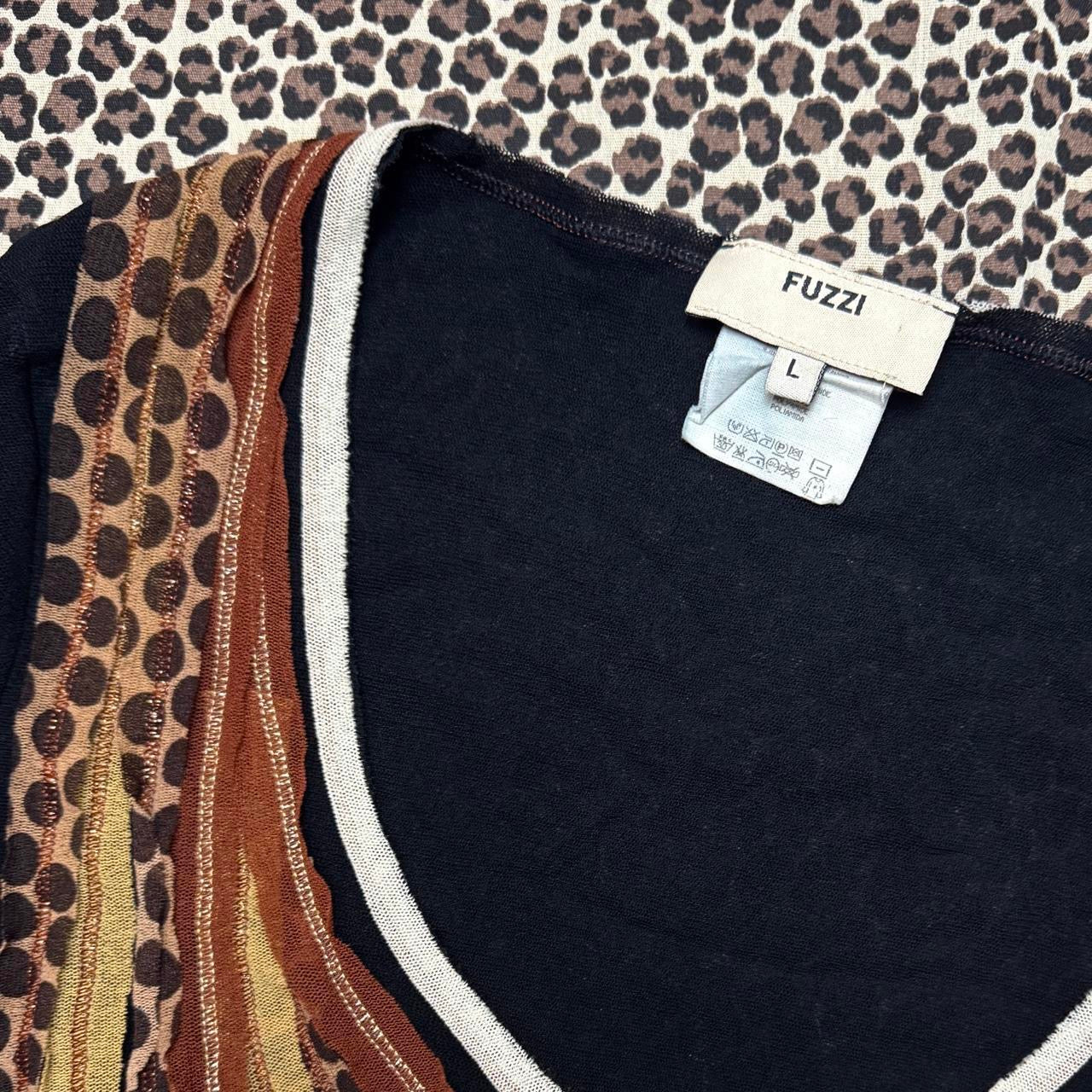 Fuzzi Textured Mesh Animal Print Detail Long Sleeve (L)