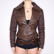 Y2K Italian Brown Leather Moto Jacket (S)