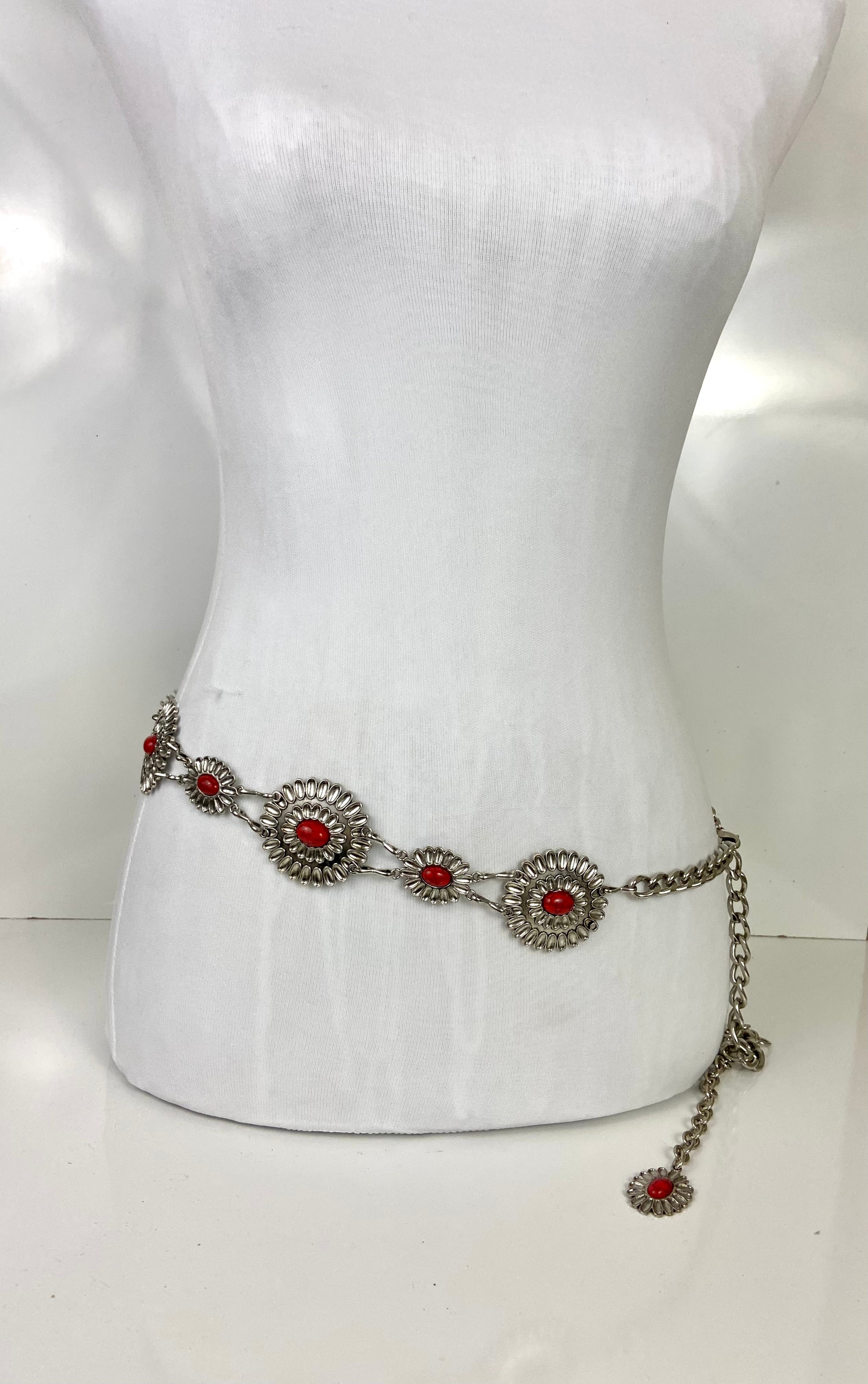 Red and silver stone concho belt