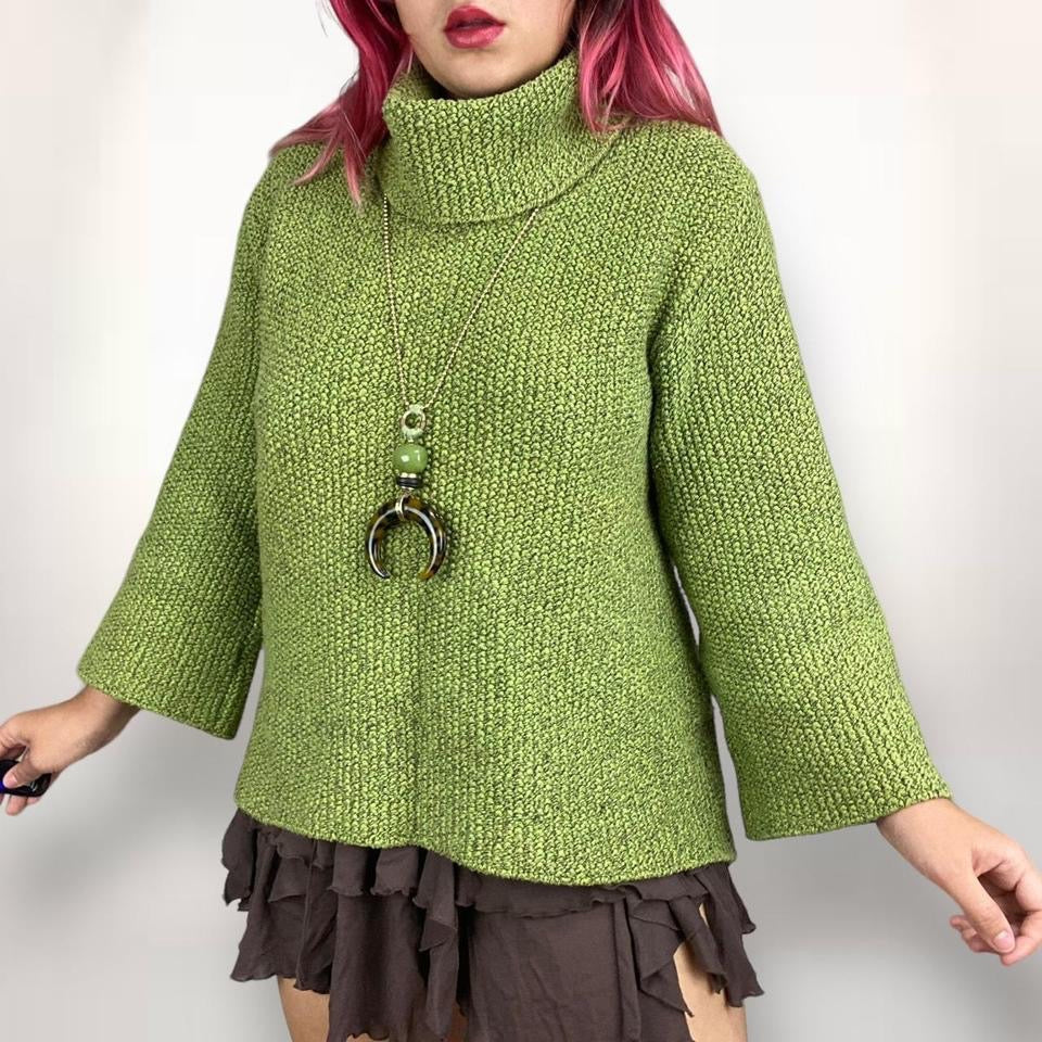 90s Leafy Green Chunky Boho Sweater (S-L)