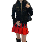 Hand-made Red Punk Pleated Mini Skirt (XS)