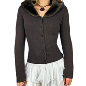 Espresso Faux Fur Collar Cardigan (L)