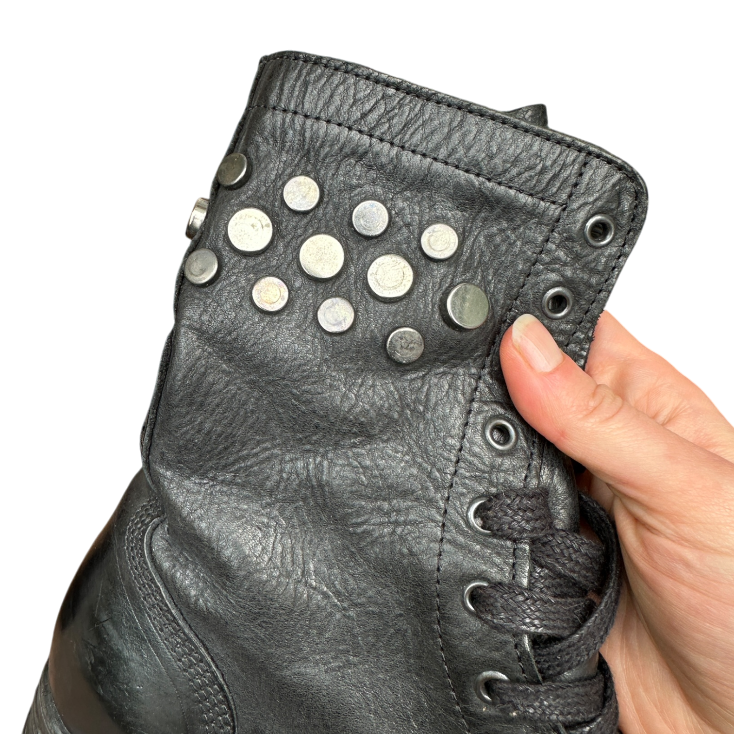 Vintage Grunge Italian Leather Studded Lace up Ankle Boots (EU 36 US 5)