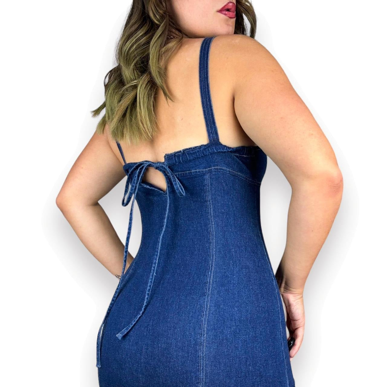 Y2K Sexy Denim Maxi Dress (S)