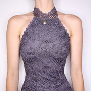 Y2K Gray Beaded Crochet Dress (XS)