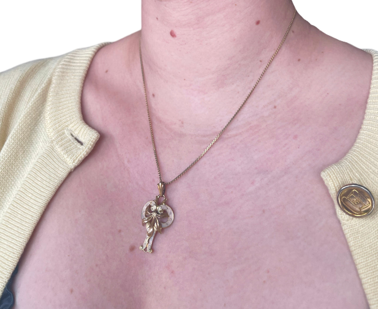 Vintage Fairy Art Nouveau Gold Pendant on Gold Chain