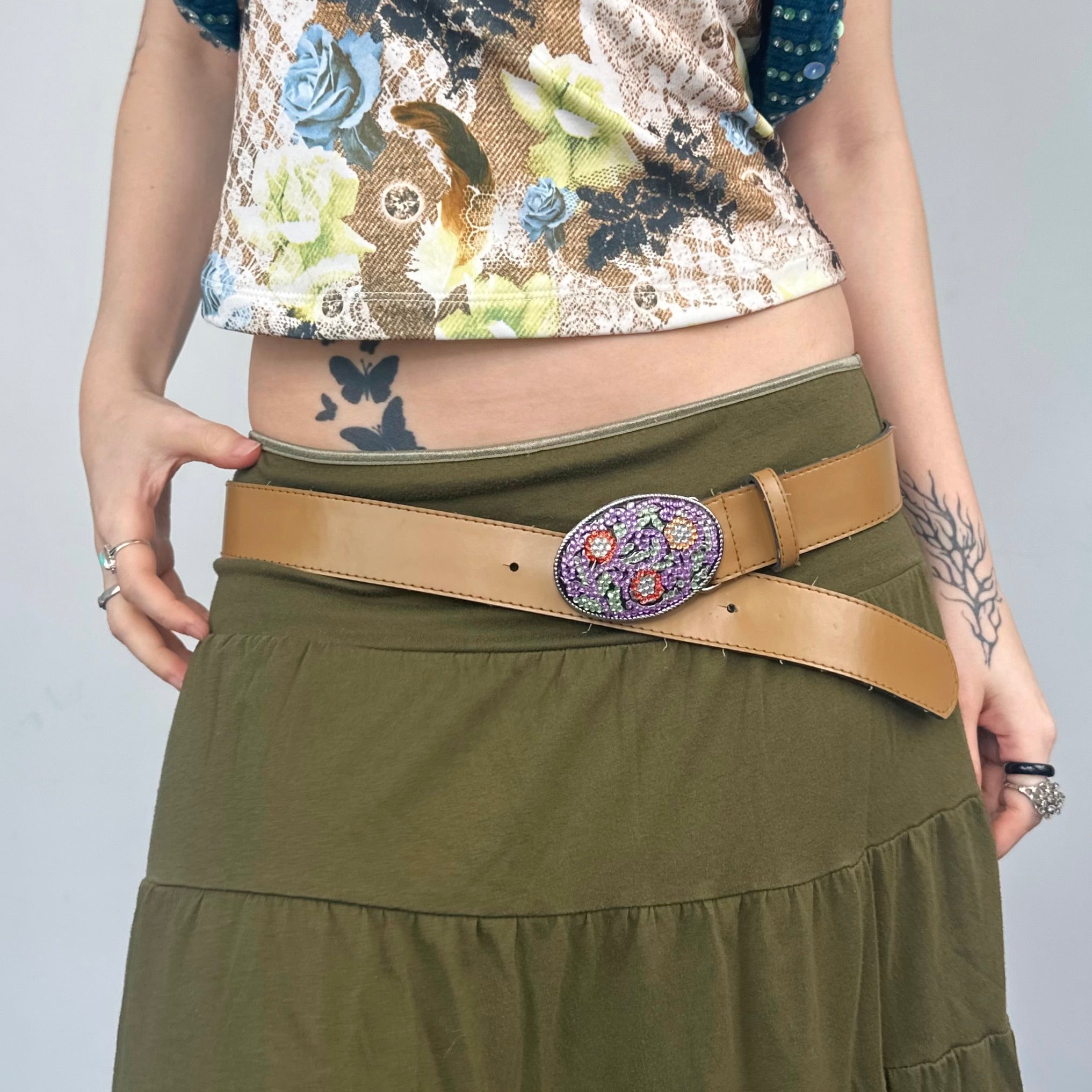 Flower Rhinestone Buckle Belt
