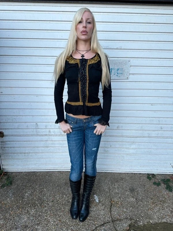Vintage Italian Gothic Lace Up Longsleeve (S)