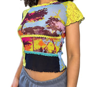Vintage Y2K Mesh Patchwork Tee (S)