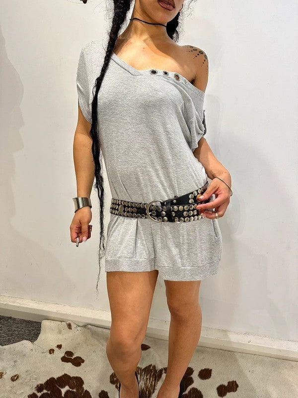 Vintage Grey Slouch Jersey Top Mini Dress (S-M)