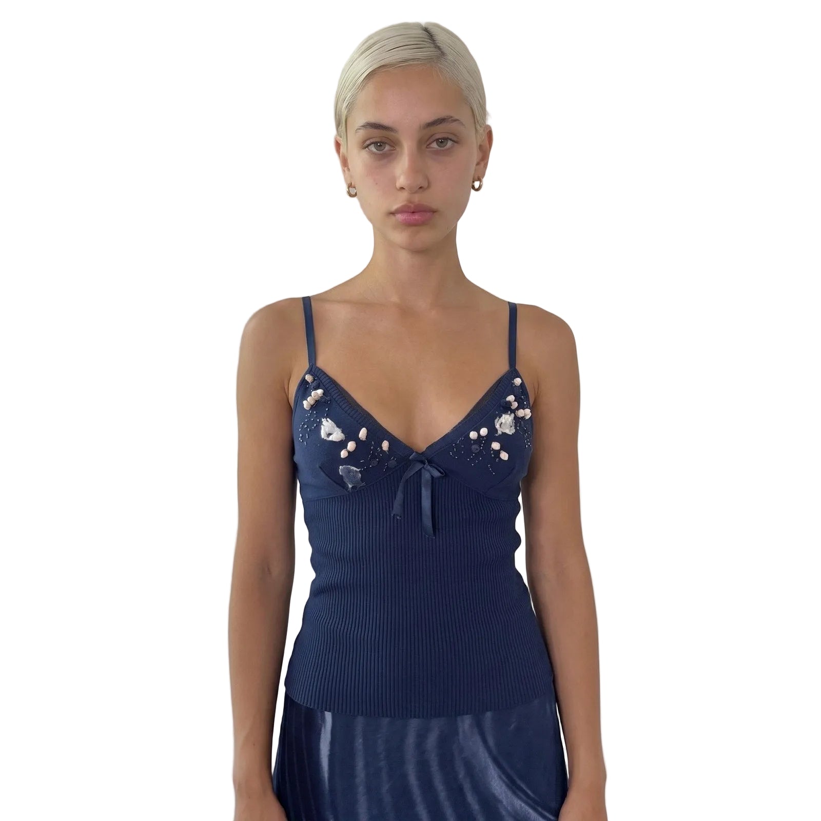 Vintage Navy Embellished Knit Cami (S)
