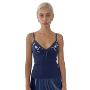 Vintage Navy Embellished Knit Cami (S)