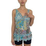Vintage Blue Patchwork Mesh Top (S)