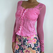 Vintage Pink Lace Corset-Style Top (S)