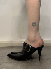 Vintage Italian Gothic Buckle Pointed Slip on Stiletto Heels (UK 5)