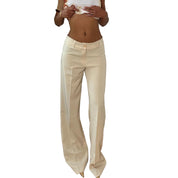 Italian vintage deadstock ivory cream low-rise tailored trousers with straight wide leg & front pleats