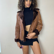 Vintage 90s Italian leather fur trimmed jacket (S)