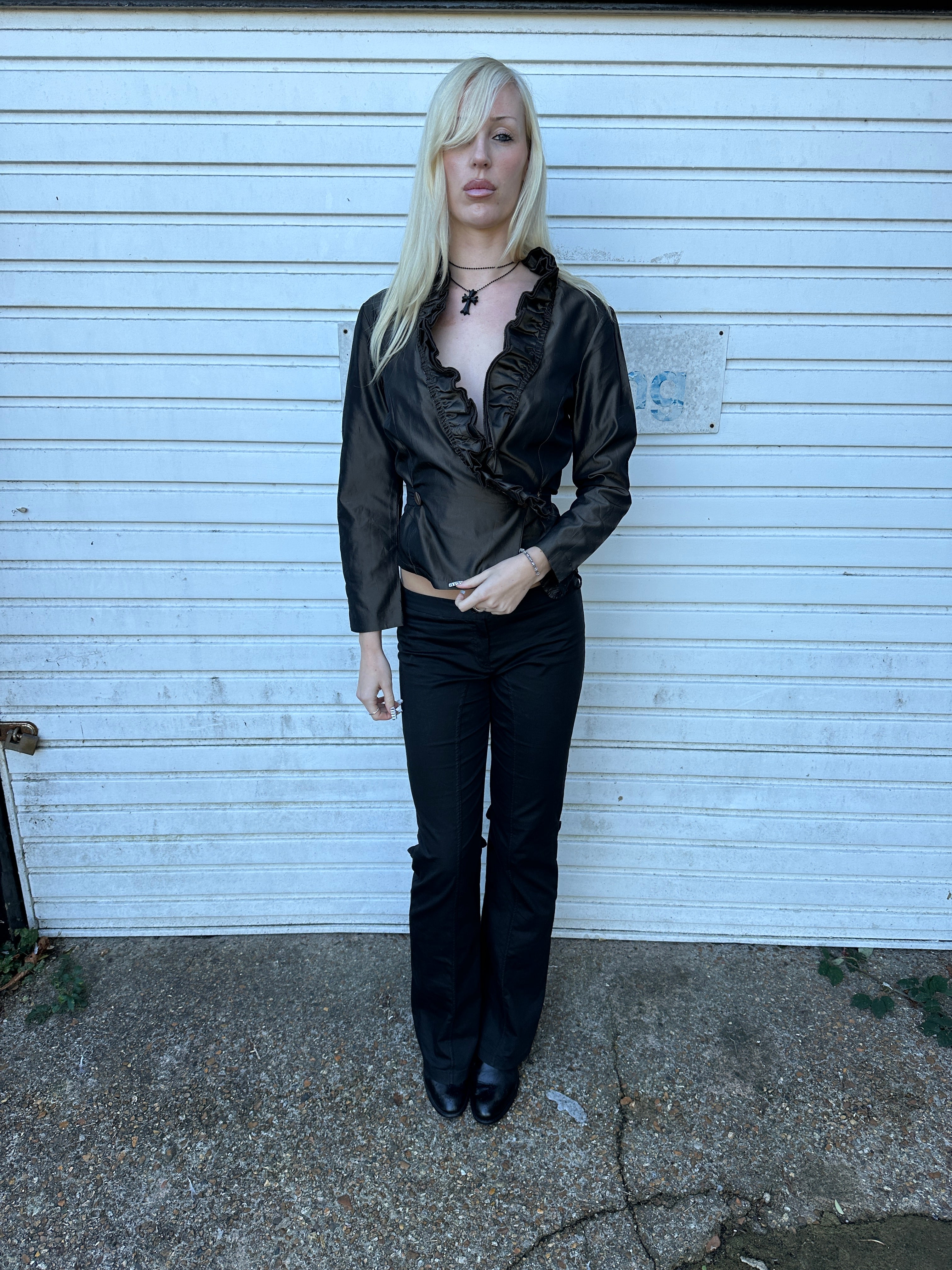 Vintage European Ruffle Romantic Gothic Wrap Top (M)