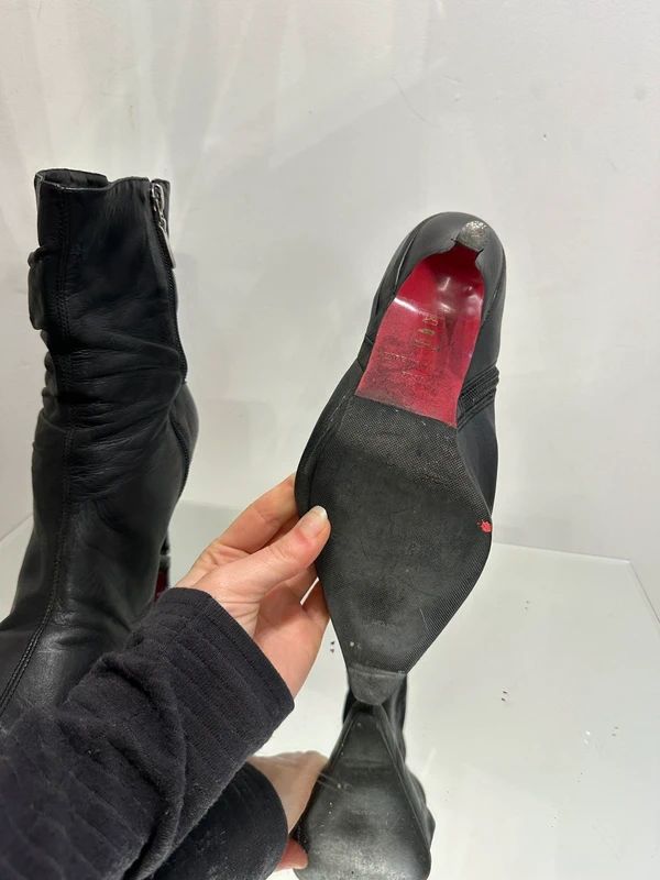 Vintage Y2K 2000s Black Pointed Toe Ruched Ankle Boots (US 7 UK 5 EU 38)
