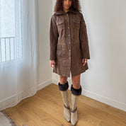 Vintage Brown Leather Button Front Coat (S)