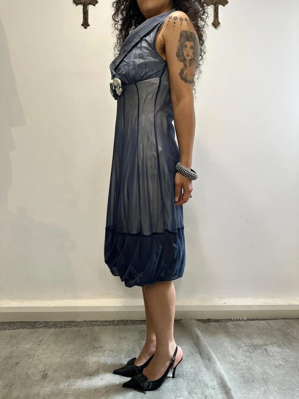 Vintage Italian Floral Mesh Midi Dress (S/M)
