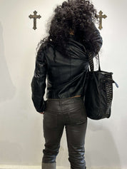 Vintage Italian Black Asymmetrical Zip Leather Jacket (M)