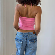Vintage Italian Pink Cotton Halter Tank (XS/S)