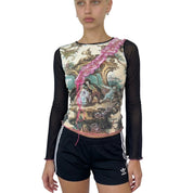 Vintage Baroque Tapestry Print Mesh Top (S)