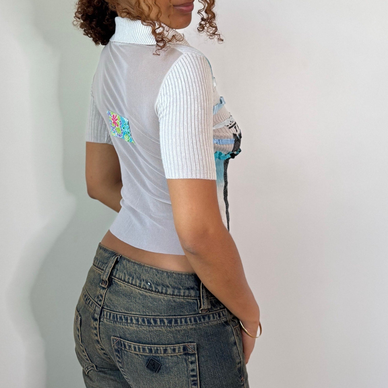 Vintage Pop Art Graphic Knit Polo Top (S)