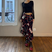 Vintage Abstract Print Mesh Skirt (S)