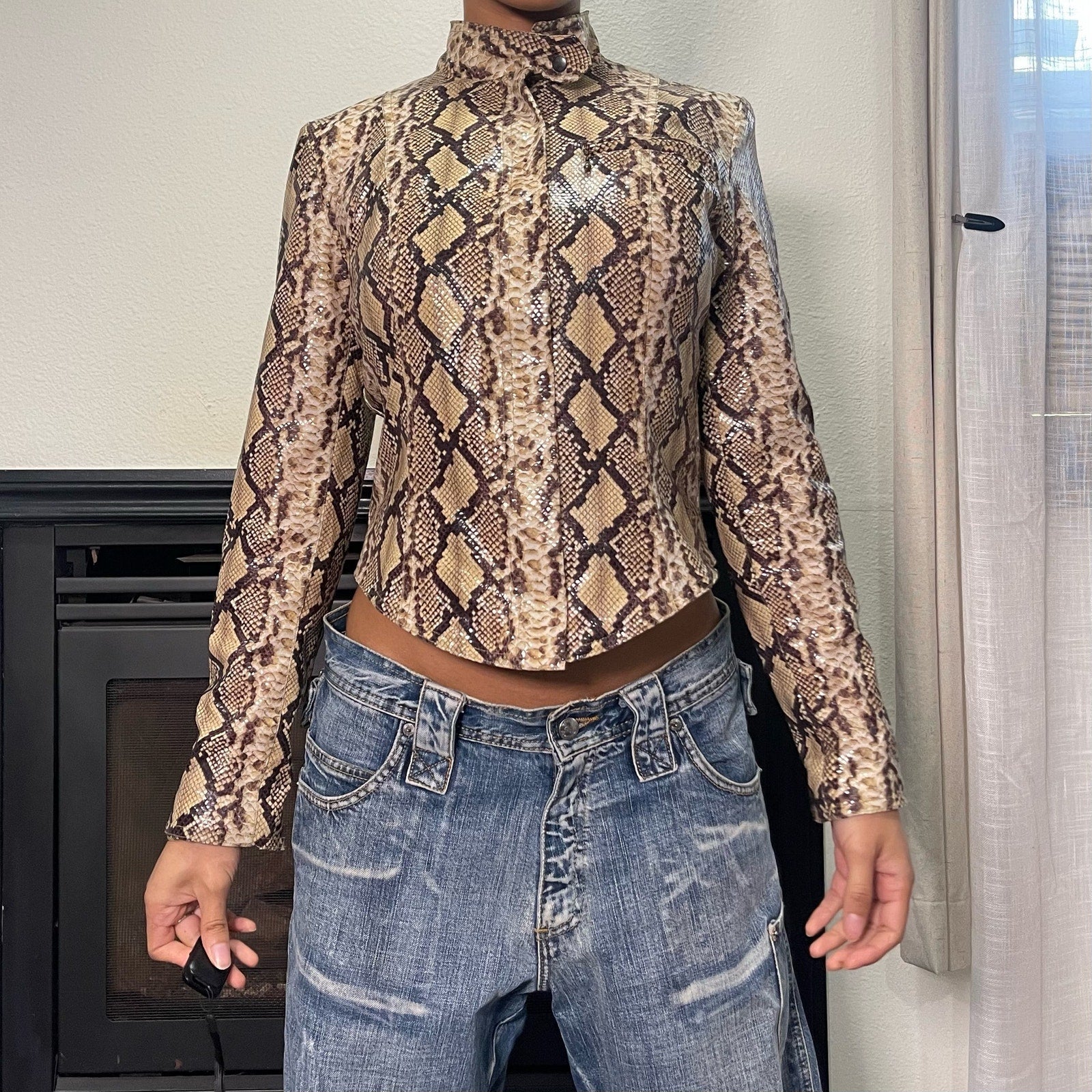 90s Fitted Snake Print Moto Jacket XS