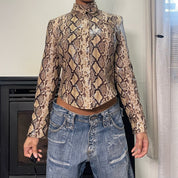 90s Fitted Snake Print Moto Jacket XS