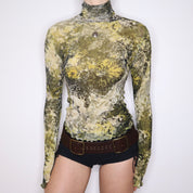 Y2K Italian Abstract Mesh Long Sleeve Top (S/M)