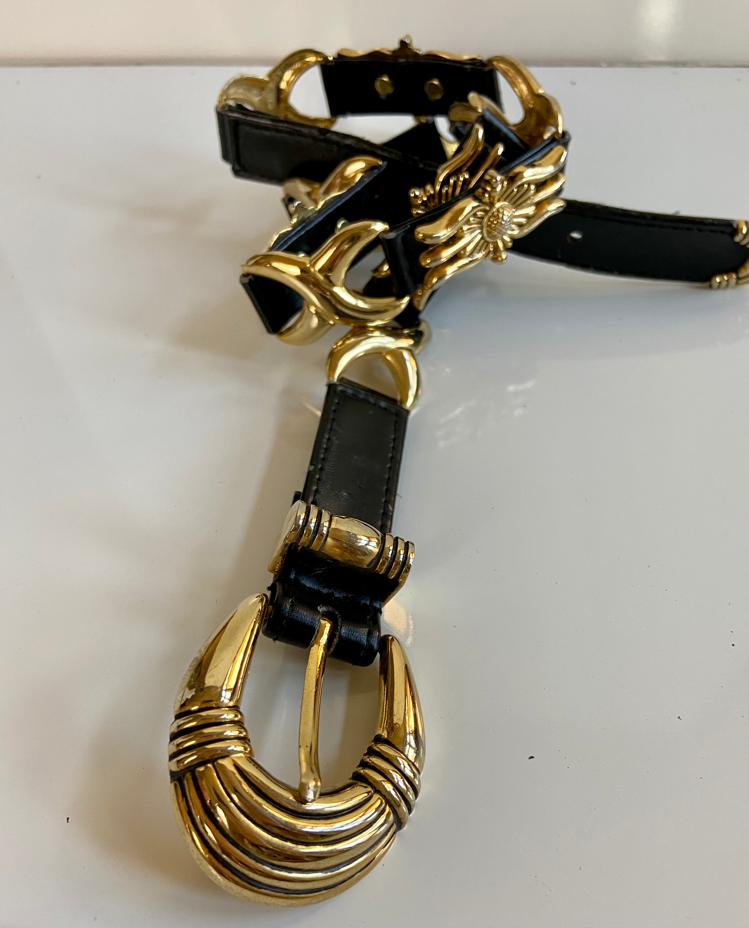 Black and gold leather belt