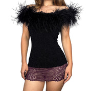 90s Noir Feather Trim Top (L/XL)