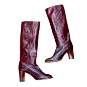 70s Oxblood Knee High Leather Boots (6.5)