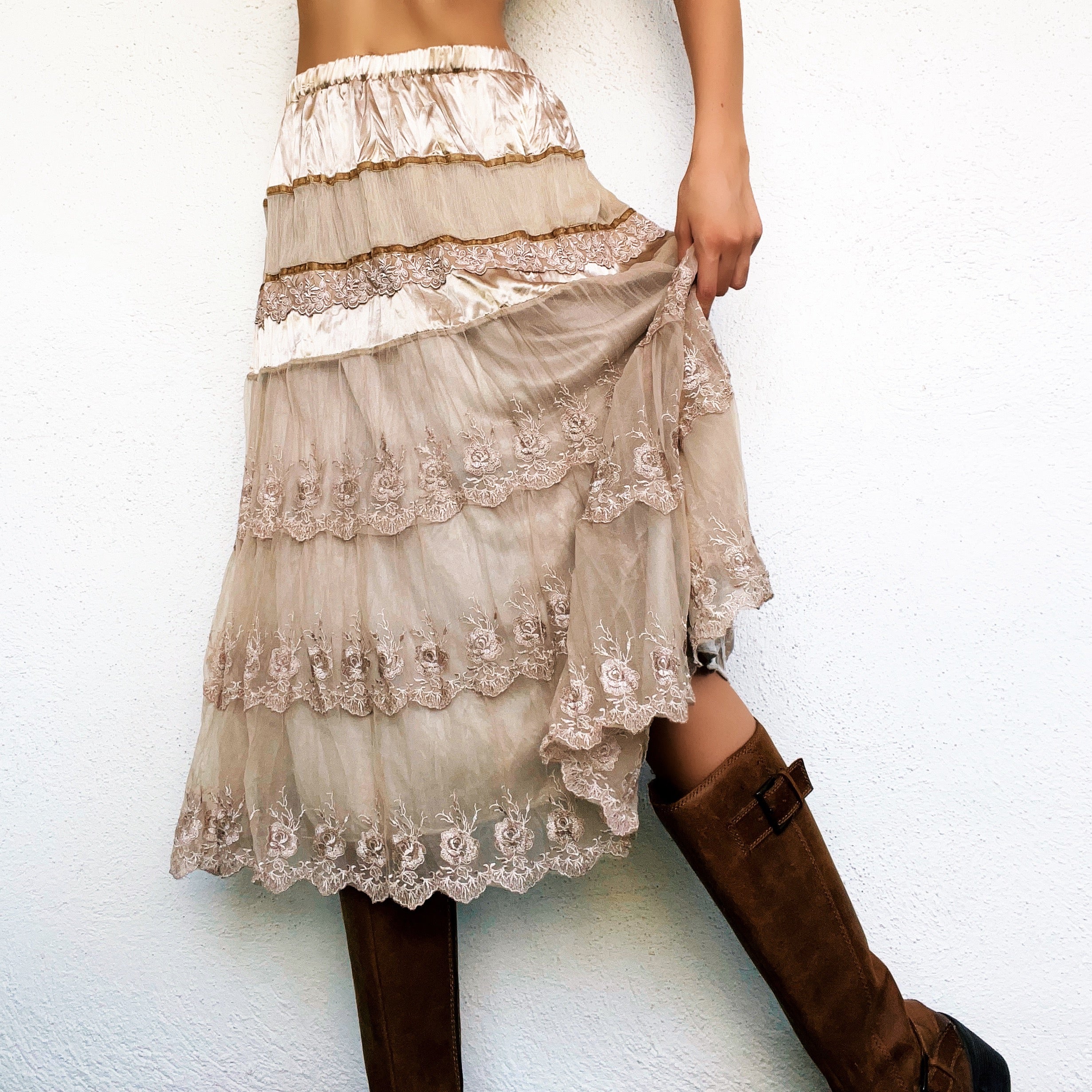 Lacy Tiered Midi Skirt - S/M