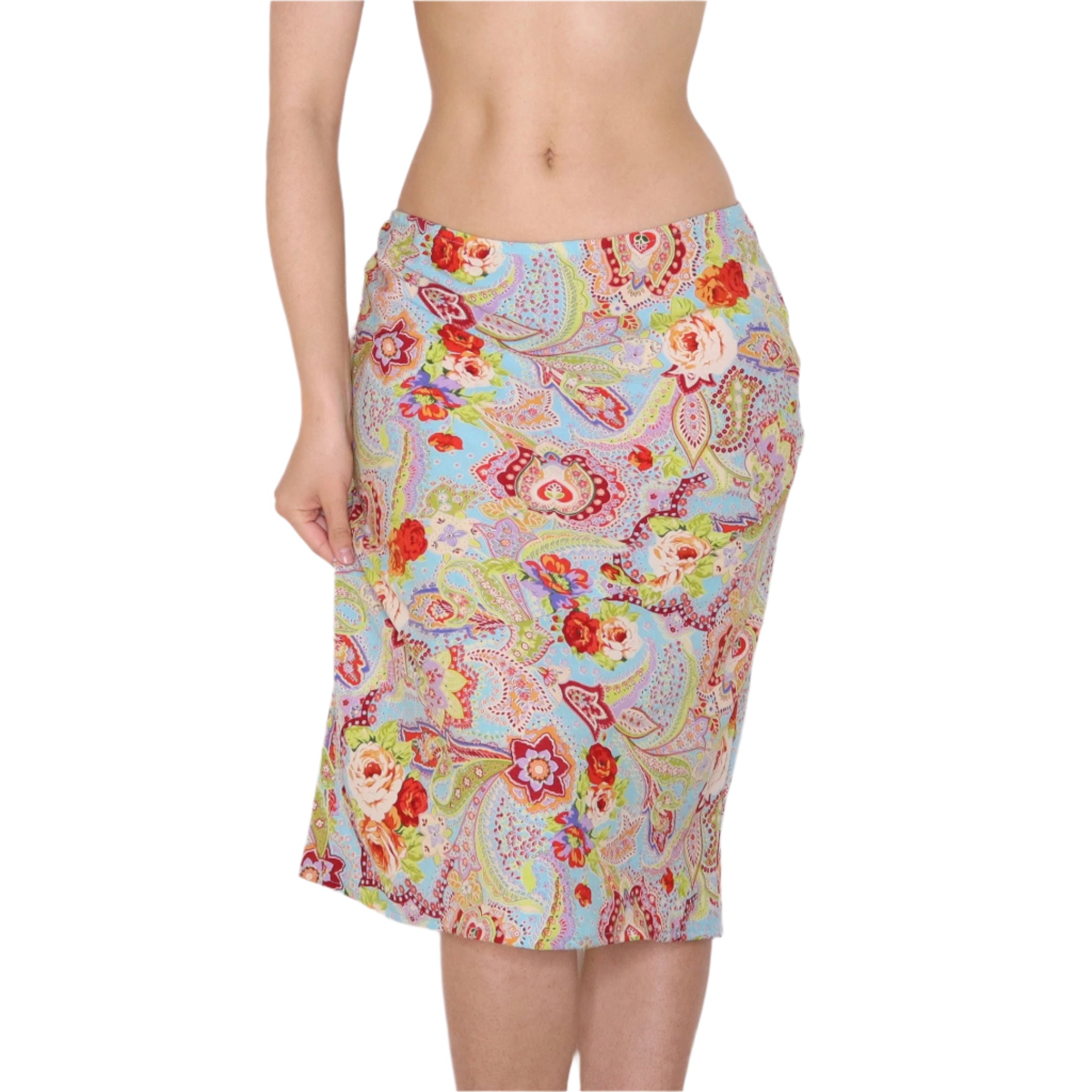 Y2K Colorful Paisley Midi Skirt (S)