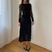 Vintage Black Sheer Mesh Beaded Mohair Top (S)