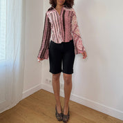 Vintage French Mixed Print Shirt Flared Cuffs (XS/S)