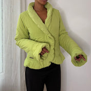 Italian vintage lime green padded jacket with oversized shawl collar